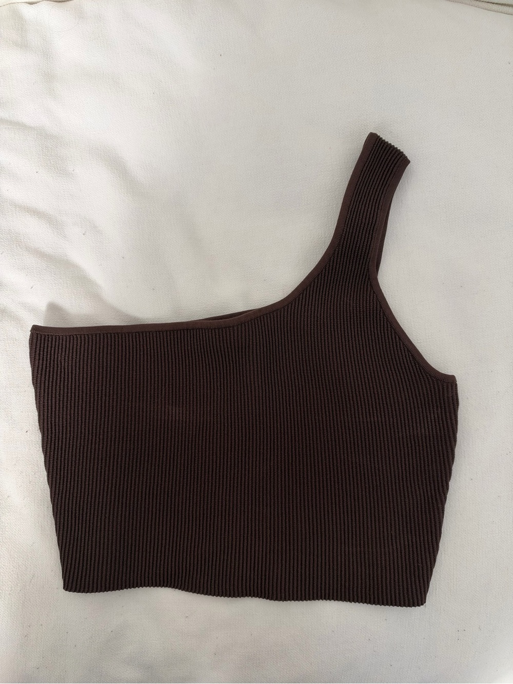 Quince One-Shoulder Ribbed Crop Top - Dark Brown